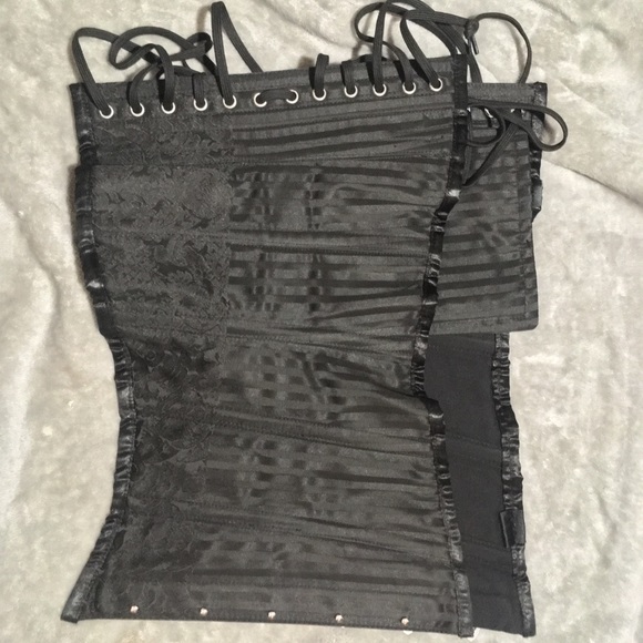 BLACK Satin Steel-Boned Corset SZ 30 - Picture 2 of 8